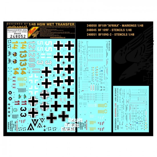 1/48 Messerschmitt Bf-109 Stencils & Markings (water-slide decals)