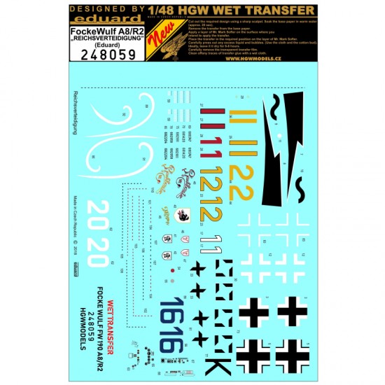 1/48 Focke Wulf A8/R2 Reichsverteidigung Markings Decals for Eduard kits