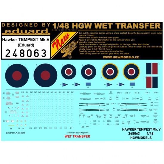 1/48 Hawker TEMPEST Mk.V Stencils Decals for Eduard kits