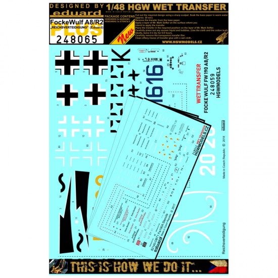 1/48 Focke Wulf Fw 190A8/R2 Reichsverteidigung Stencils & Markings Decals for Eduard kits