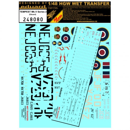 1/48 Hawker Tempest Mk.V Series 2 Markings & Stencils Decals for Eduard kits