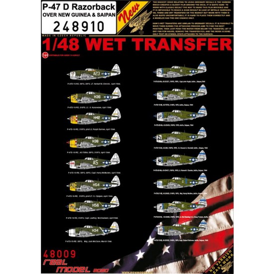 Decals for 1/48 P-47D Razorback (wet transfers)