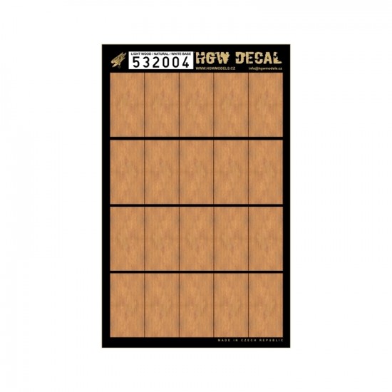 1/32 Natural Light Wood Grain Base White Decals (20pcs, A4 Sheet)