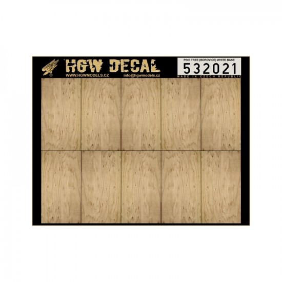 1/32 Faded Pine Tree Wood Grain Base White Decals (10pcs, A5 Sheet)