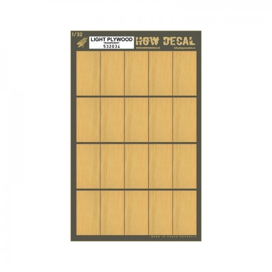 1/32 Light Plywood Wood Grain Transparent Decals (20pcs, A4 Sheet)