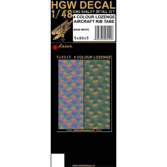 1/48 WWI Aircrafts 4 Colour Lozenge Rib Tapes (base white, straight, laser)