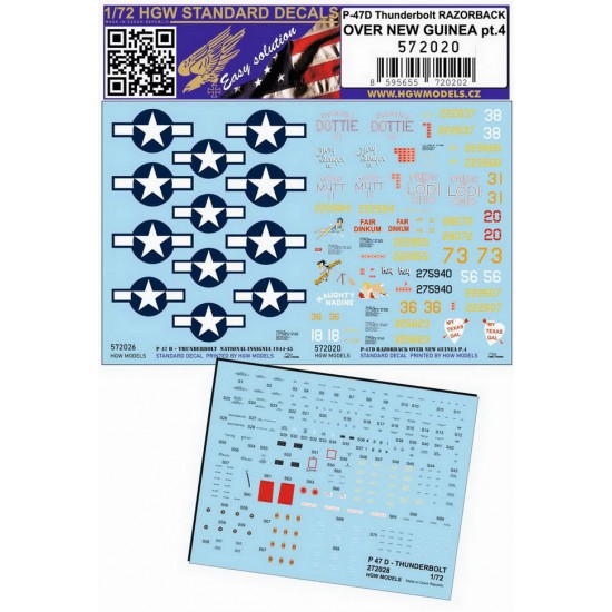 1/72 Republic P-47D Thunderbolt Razorback Over New Guinea Standard Decals