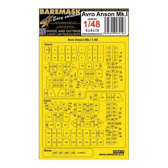 1/48 Avro Anson Mk.I Masking for Airfix kits