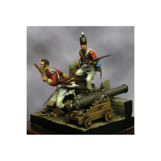 54mm Scale British Troops, Badajoz 1812 (3 metal figures & cannon w/resin scenary)