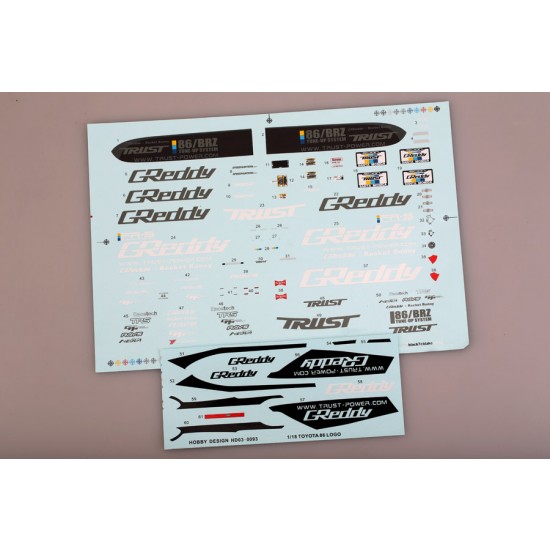 1/18 Toyota 86 Greddy Logo Decals for Die-Cast models