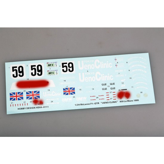 1/24 McLaren F1-GTR "Ueno Clinic" #59 Le Mans 1995 Winner Decals for Fujimi kit