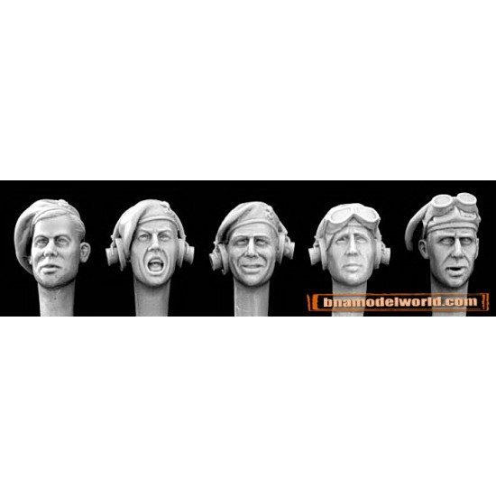 1/35 5x Heads with WWII British Tank Beret