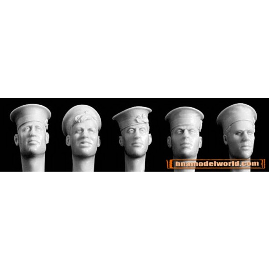 1/35 5x Heads with RN Sailor Caps, post 1930 (used by many other navies)