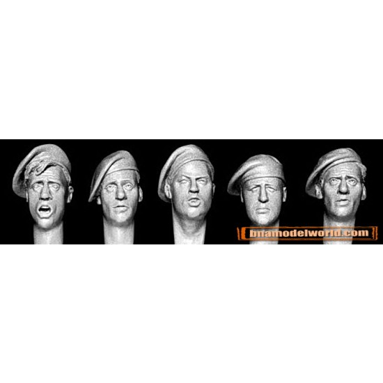 1/35 5x Heads with WWII British Style Unbadged Berets