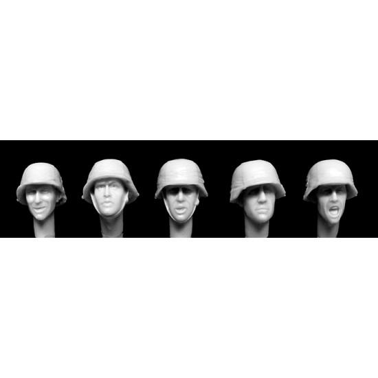 1/35 5x Heads wearing WWII German Helmets with SS Camouflage Cover