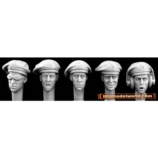 1/35 5x Heads with WWII German Panzer Beret 1935-1940
