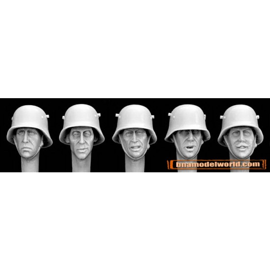 1/35 5x Heads with German M18 Steel Helmets (WWI to WWII)