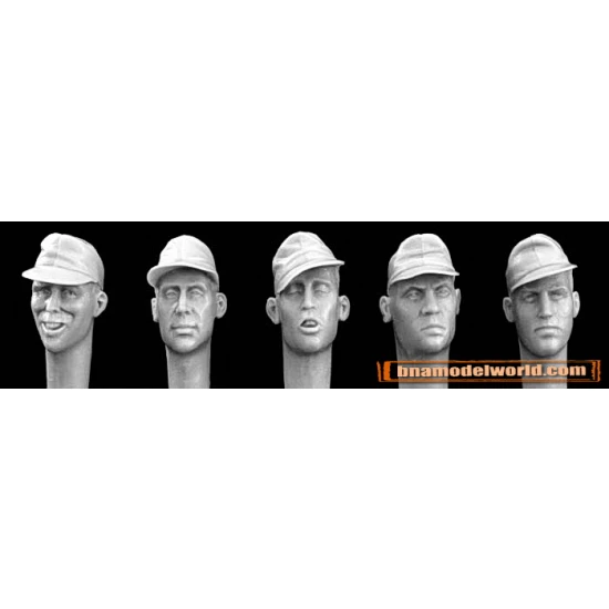 1/35 5x Heads with 1st Pattern SS Utility Camouflage Peaked Caps