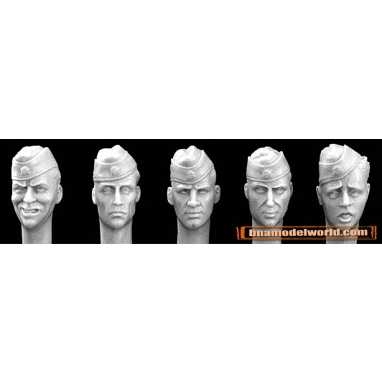 1/35 5x Heads with WWII SS Style Side Caps