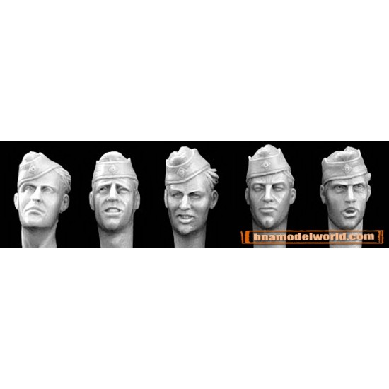 1/35 5x Different Heads with WWII German Army Side Caps