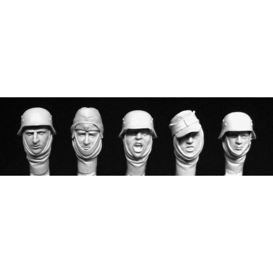 1/35 5 x WWII German Soldiers' Heads with Winter Headscarves
