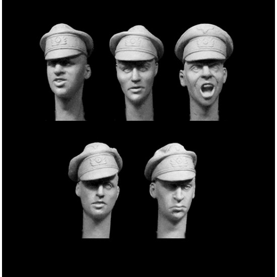 1/35 5x Different Heads with WWII German Army Officer's "Crusher" Caps