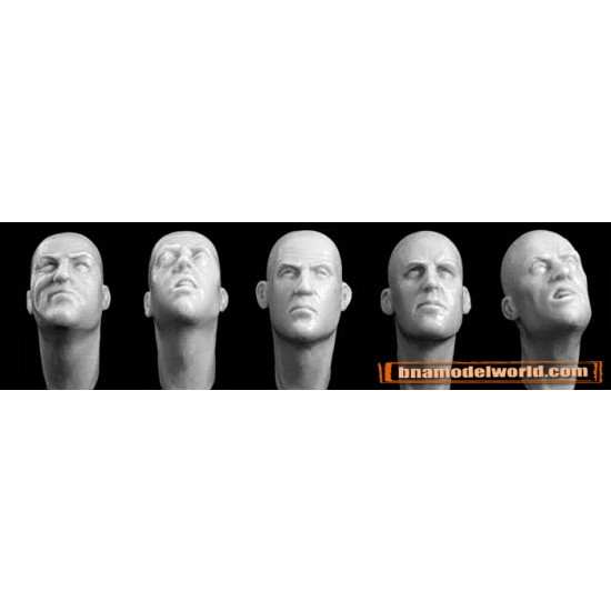 1/35 5x Different Bare Heads - Looking Up or Stretched Out