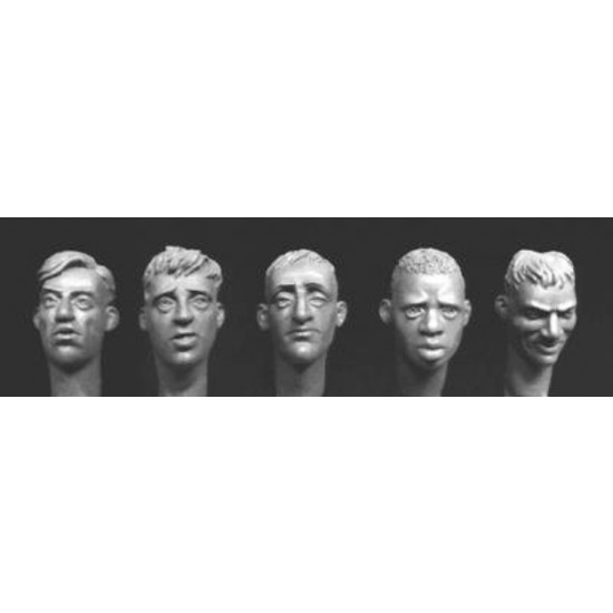 1/35 5x Different Heads with Hair (1 African + 4 Europeans)