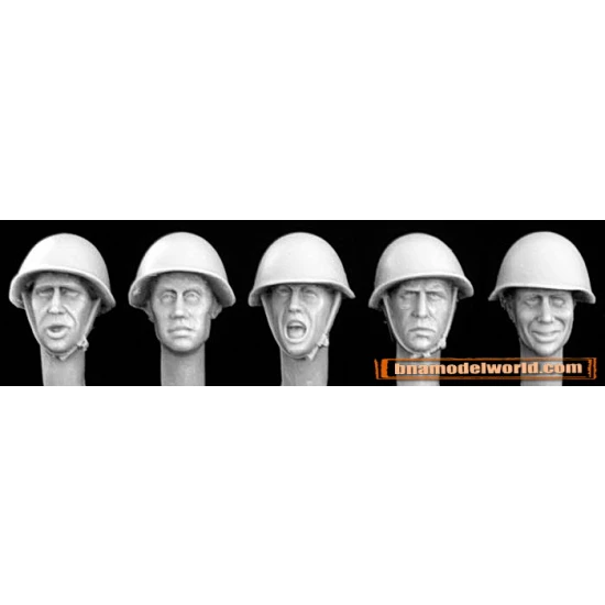 1/35 5x Heads with Soviet Helmets for WWII/Modern