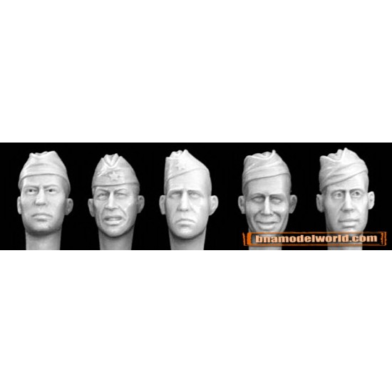 1/35 5x Heads with Soviet Pilotka Side Caps for WWII/Post War