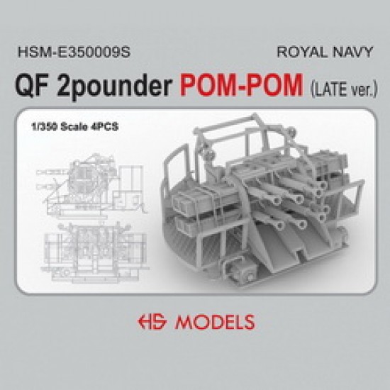 1/350 Royal Navy QF 2 Pounder Pom-Pom Late Version (4pcs)