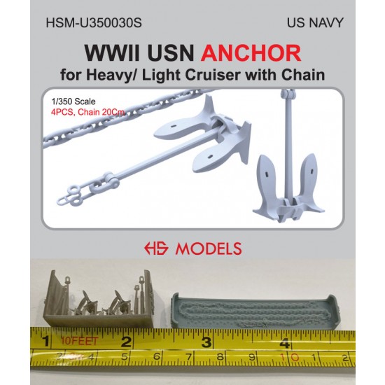 1/350 WWII USN ANCHOR (4pcs) for Heavy/ Light Cruiser with 20cm Chain