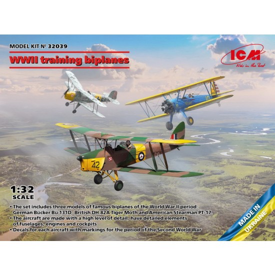 1/32 WWII Training Biplanes - Bucker Bu 131D, DH.82A Tiger Moth, Stearman PT-17