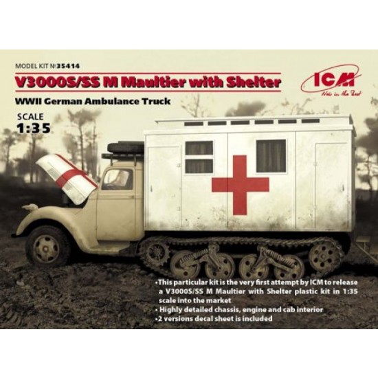 1/35 WWII German Ambulance Truck V3000S/SS M Maultier with Shelter