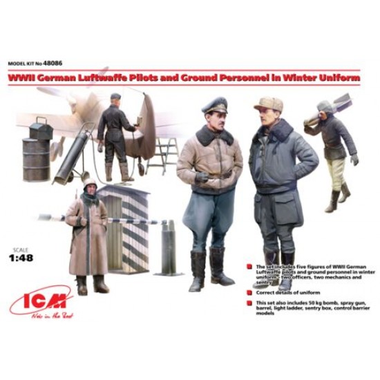 1/48 WWII German Luftwaffe Pilot & Ground Personnel in Winter Uniform (5 Figures)