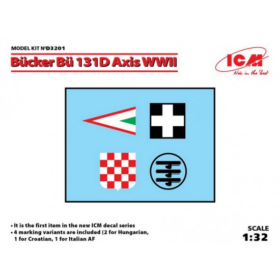 Decal for 1/32 WWII Hungarian, Croatian, Italian AF Bucker Bu 131D Axis