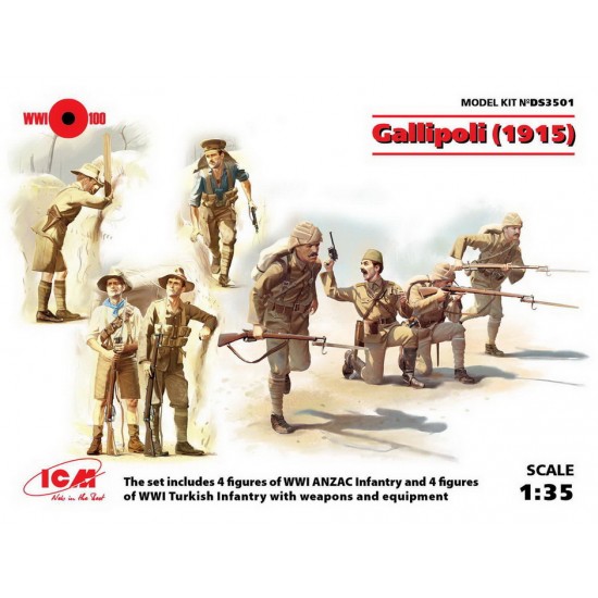 1/35 Gallipoli 1915 - WWI ANZAC Infantry (4 figures) & Turkish Infantry (4 figures)