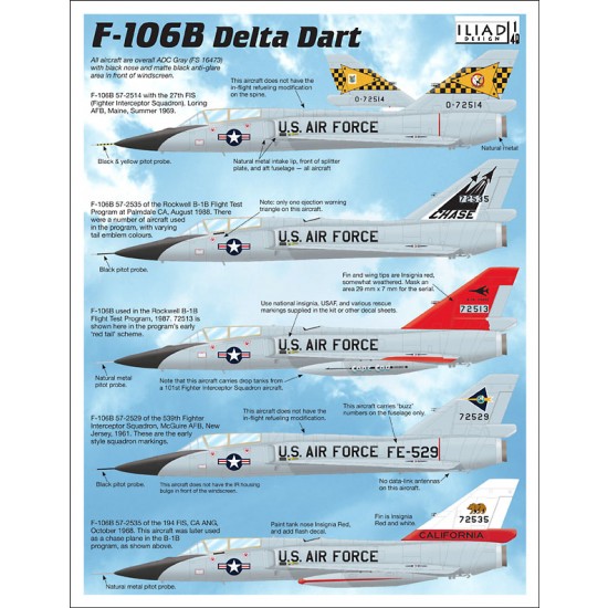 Decals for 1/48 USAF Convair F-106Bs Delta Dart Interceptor
