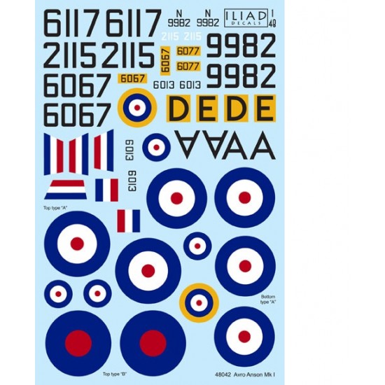 Decals for 1/48 BCATP Camouflaged & Yellow Avro Ansons