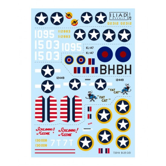 Decals for 1/72 North American B-25B/C/D Mitchell