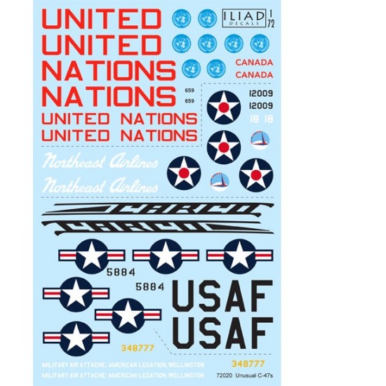 Decals for 1/72 Unusual Douglas C-47s Skytrain