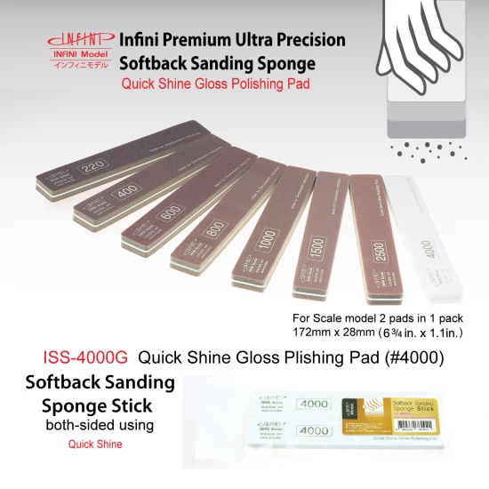 Sanding Sponge Stick (2-sided) -  Quick Shine Gloss #4000 (2pcs, 172mm x 28mm)