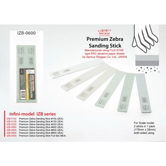 Premium Zebra Sanding Stick (Sankyo) #600 (2pcs)