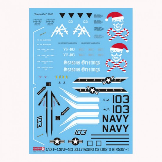 1/48 F-14B Tomcat VF-103 JOLLY ROGERS SANTA CAT 2000 Decals for Hasegawa/Revell/HobbyBoss