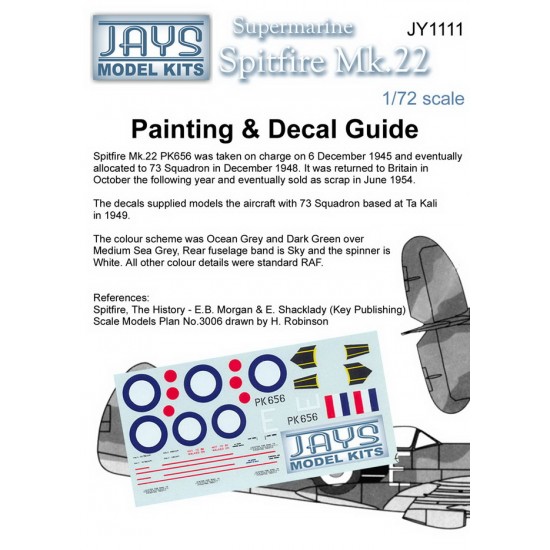 1/72 Spitfire Mk.22 Decals for PK656 E 73Sqn RAF Ta Qali, Malta 1949