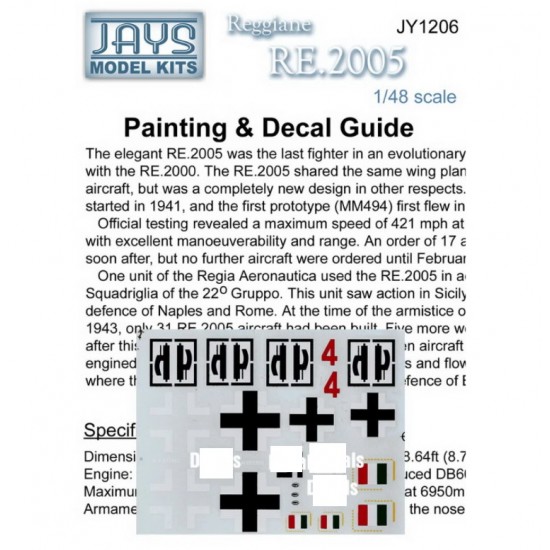 1/48 Reggiane RE.2005 (ANR/Luftwaffe) Decals