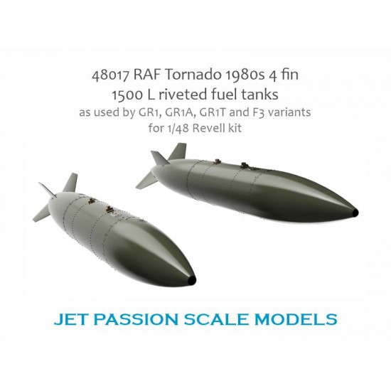 1/48 RAF Tornado 1980S 4 Fin 1500 L Riveted Tanks for Revell kits