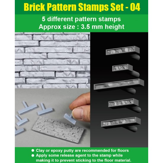 Brick Pattern Stamps Set #04 (3.5mm height, 5 different pattern)