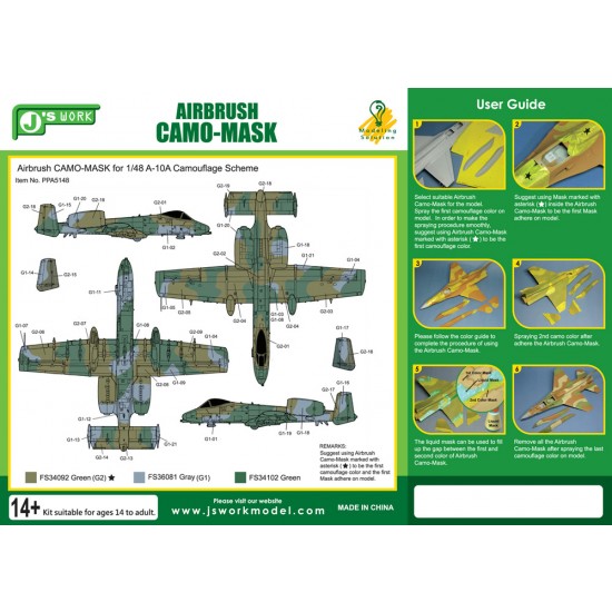 Airbrush Camo-Mask for 1/48 Fairchild A-10A Thunderbolt II Camouflage Scheme