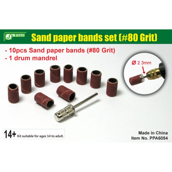 Sand Paper Bands Set (#80 Grit, 10pcs) w/Drum Mandrel